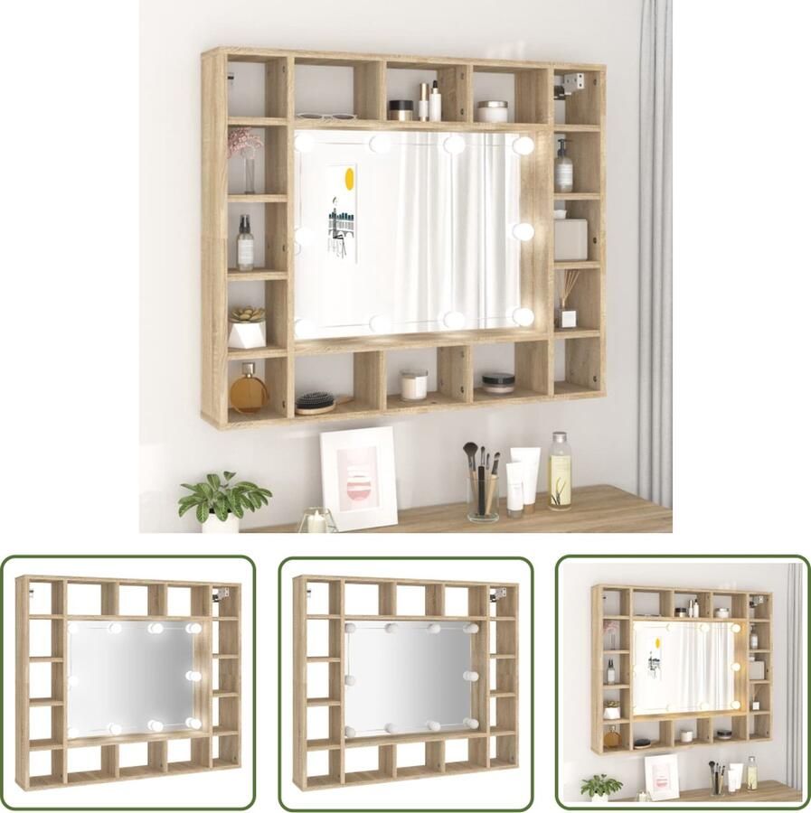 VidaXL Badkamermeubel Spiegeltje Spiegelkast met LED-verlichting 91x15x76 5 cm sonoma eikenkleur Led Verlichting Sonoma Eiken Houten Spiegel