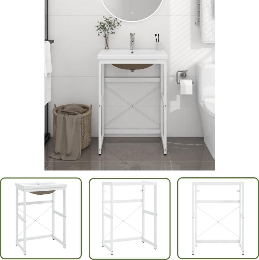VidaXL Badkamermeubel Wastafelframe met inbouwwastafel ijzer wit Wastafel Inbouw Wastafel Witte Wastafel