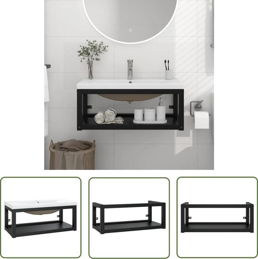VidaXL Badkamermeubel Wastafelframe met inbouwwastafel ijzer zwart Inbouw Wastafel Zwarte Wastafel Metalen Wastafel