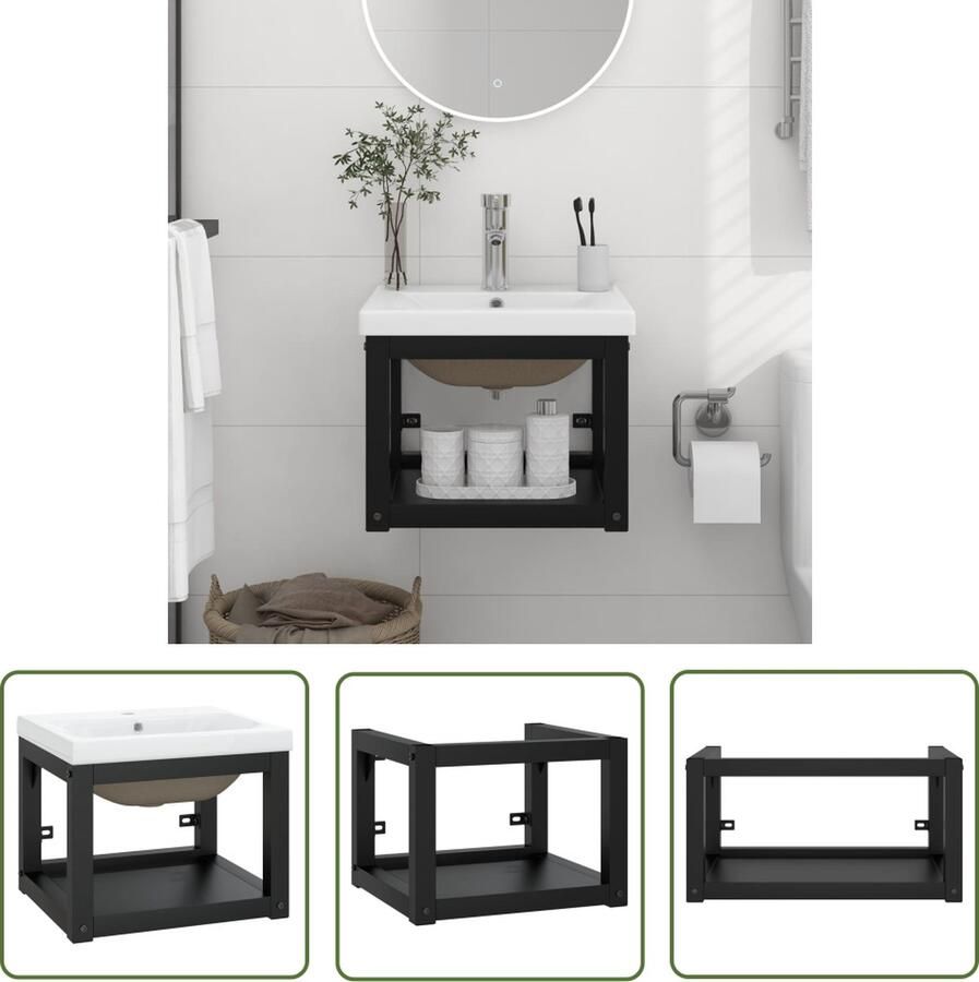 VidaXL Badkamermeubel Wastafelframe met inbouwwastafel ijzer zwart Wastafel Inbouw Wastafel Zwarte Wastafel
