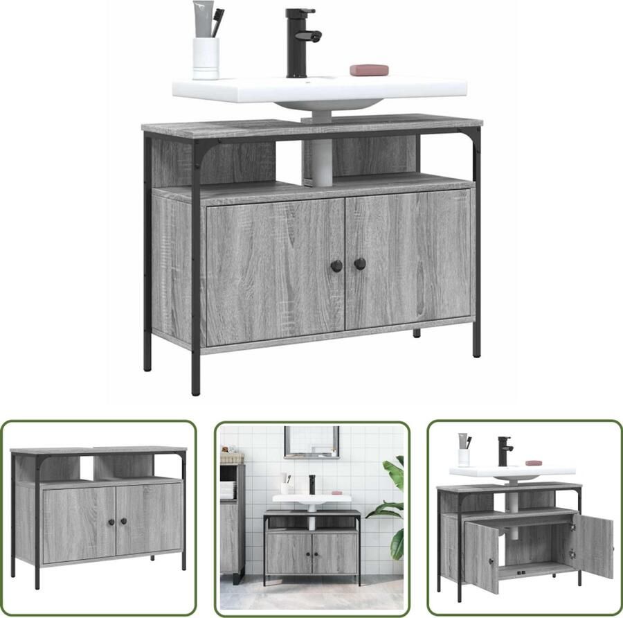 VidaXL Wastafelkast 80x30x60 cm bewerkt hout grijs sonoma eikenkleurig Wastafelkast Badkamermeubel Grijze Wastafelkast Sonomaneik Kleur Houten Wastafelkast