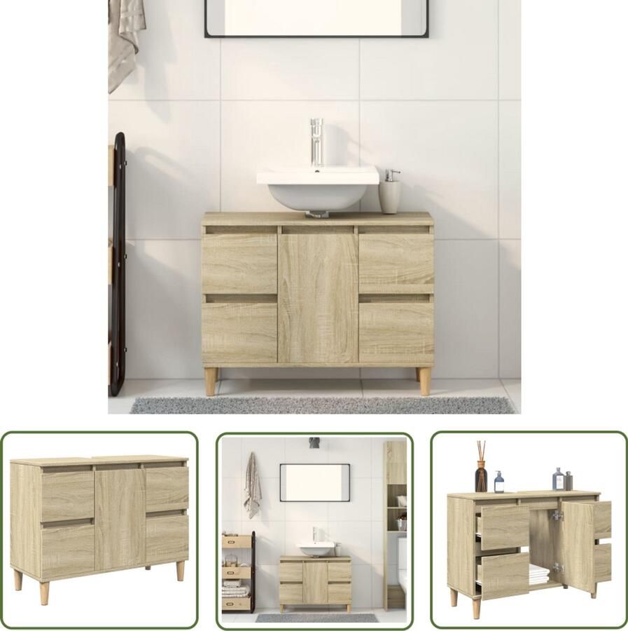 VidaXL Badkamermeubel Wastafelkast 80x33x60 cm bewerkt hout sonoma eikenkleurig Sonoma Eiken Houten Kast Opbergruimte
