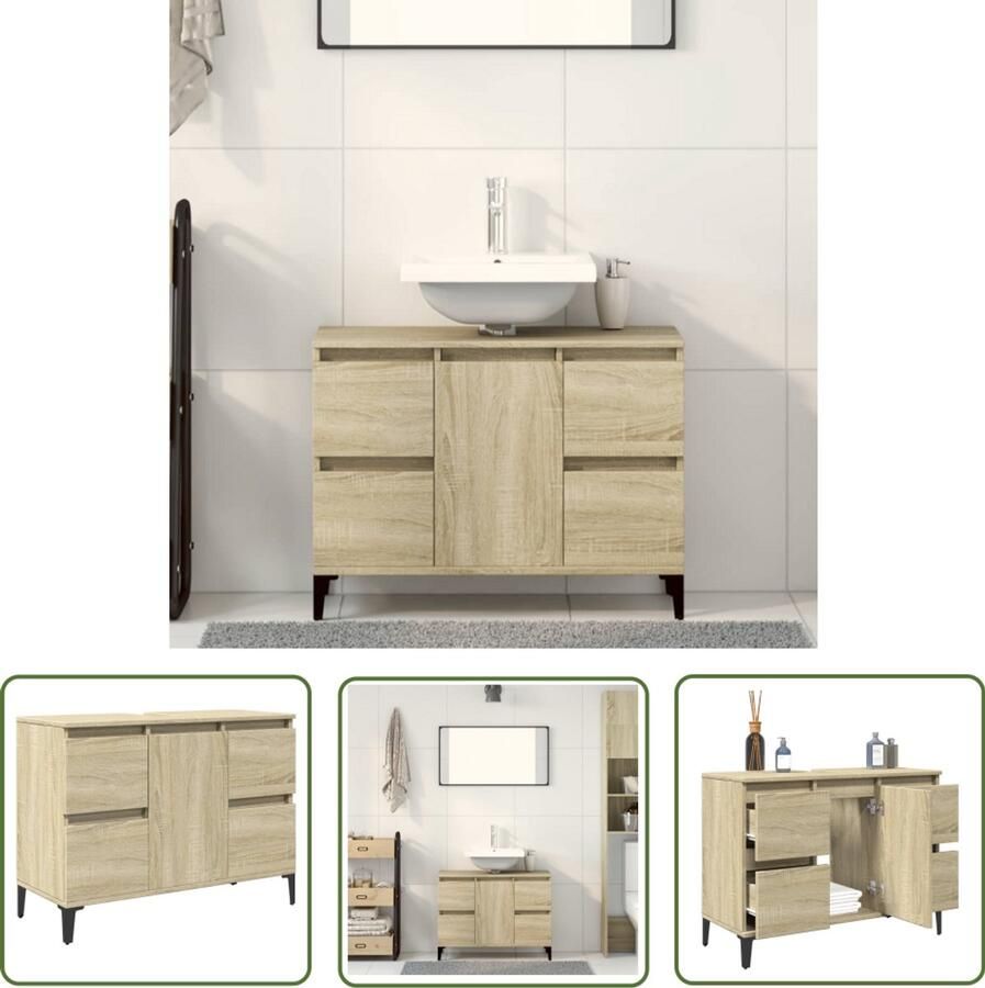 VidaXL Badkamermeubel Wastafelkast 80x33x60 cm bewerkt hout sonoma eikenkleurig Sonoma Eiken Houten Kast Opbergruimte