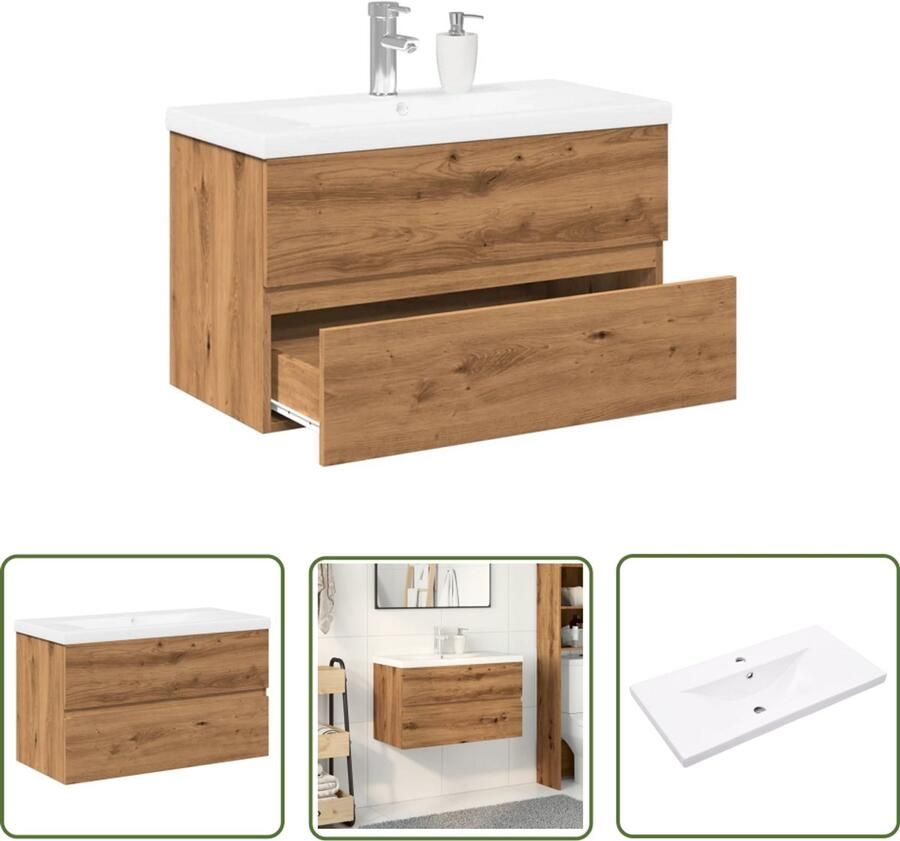VidaXL Badkamermeubel Wastafelkast met ingebouwde wasbak artisanaal eikenkleurig Wastafel Keukenkraan Armatuur