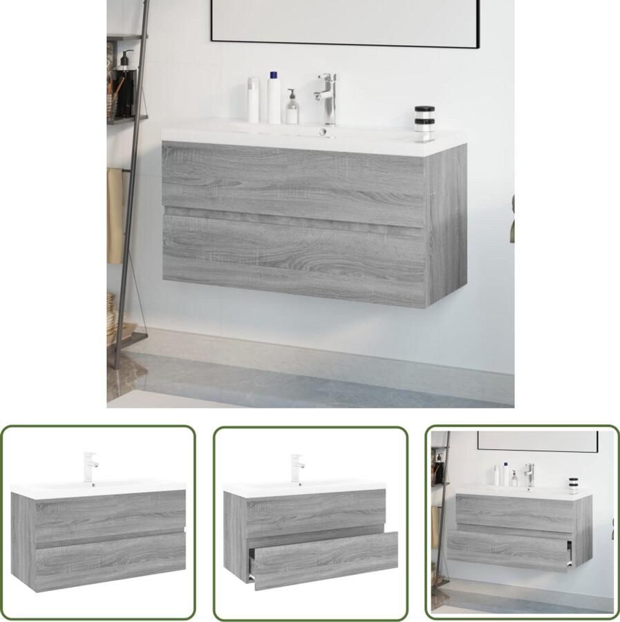 VidaXL Badkamermeubel Wastafelkast met ingebouwde wasbak bewerkt hout grijs sonoma Grijze Wastafel Houten Wastafel Sonoma Eiken