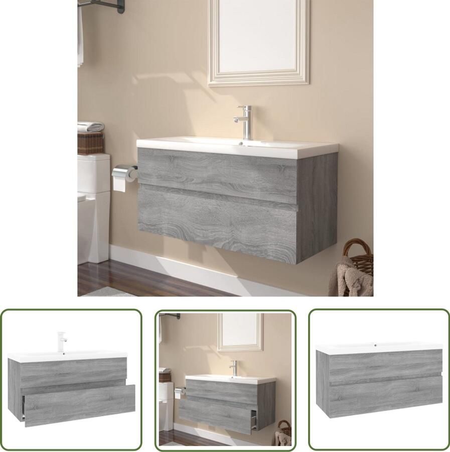 VidaXL Badkamermeubel Wastafelkast met ingebouwde wasbak bewerkt hout grijs sonoma Grijze Wastafel Houten Wastafel Sonoma Eiken