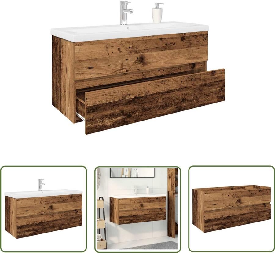VidaXL Badkamermeubel Wastafelkast met ingebouwde wasbak en kraan oud houtkleurig Wastafel Keukenkraan Houten Wastafel
