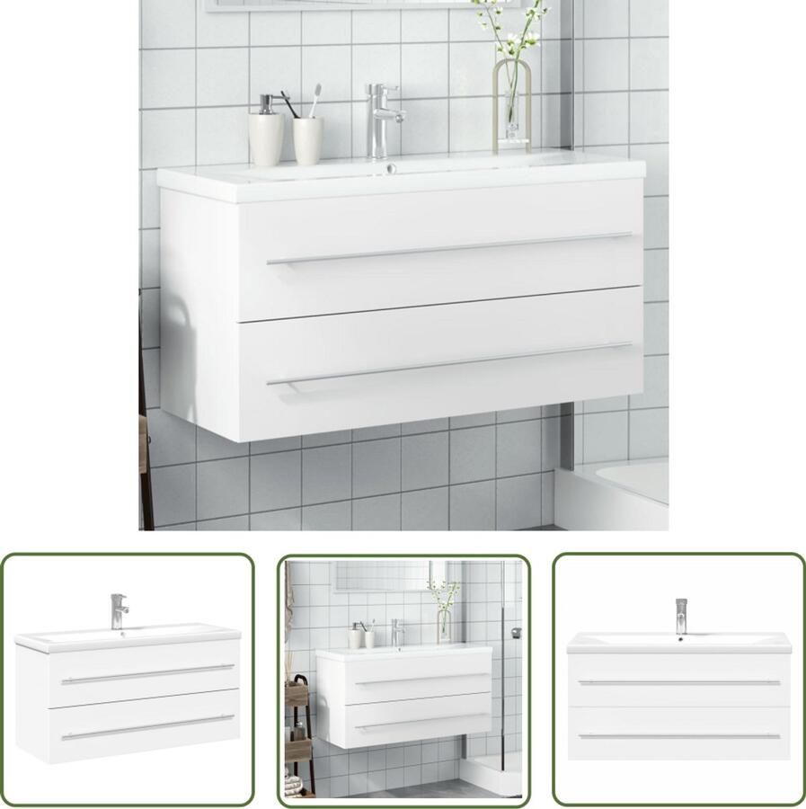 VidaXL Badkamermeubel Wastafelkast met ingebouwde wasbak wit Wastafel Inbouwwasbak Keukenmeubilair