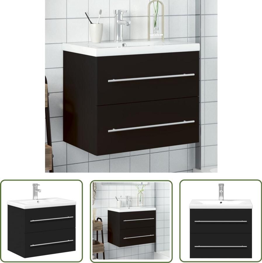 VidaXL Badkamermeubel Wastafelkast met ingebouwde wasbak zwart Wastafel Zwarte Wastafel Houten Wastafel