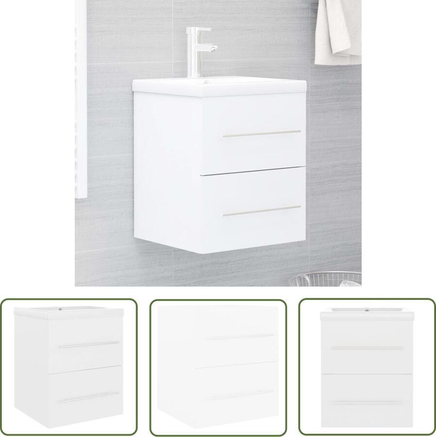 VidaXL Badkamermeubel Wastafelkast met ingebouwde wastafel bewerkt hout wit Houten Wastafel Witte Wastafel Compact Toilet