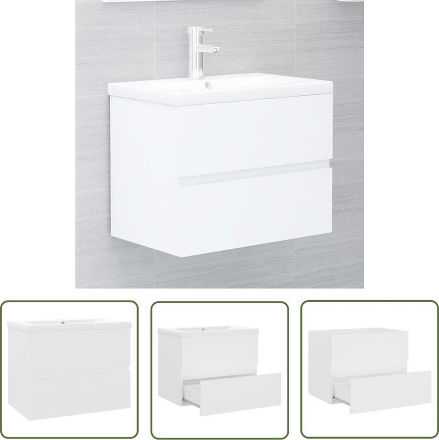 VidaXL Badkamermeubel Wastafelkast met ingebouwde wastafel bewerkt hout wit Houten Wastafelkast Witte Wastafel Keramische Wastafel