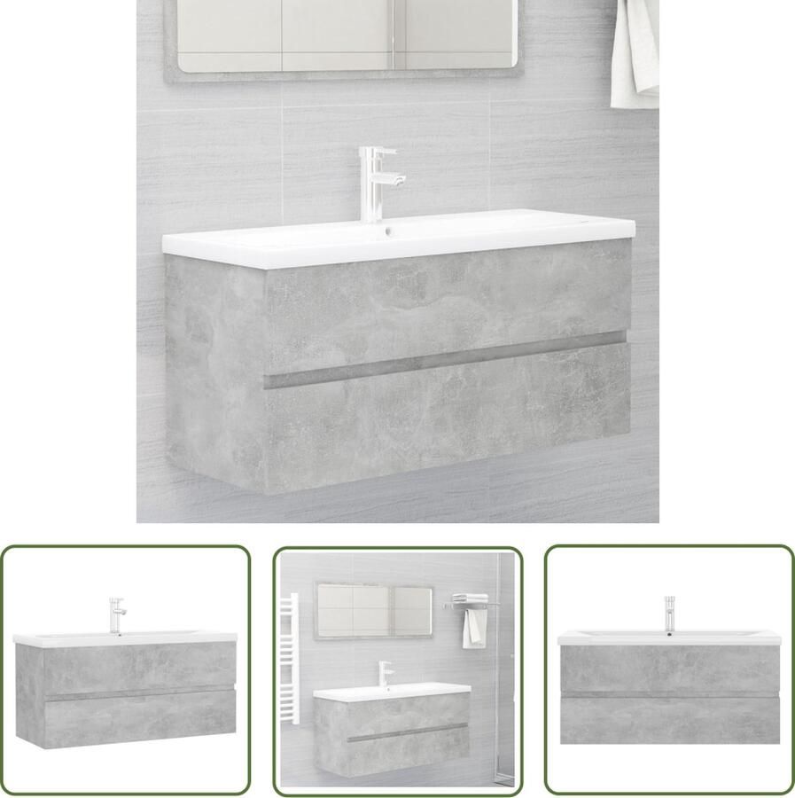 VidaXL Badkamermeubel Wastafelkast met ingebouwde wastafel spaanplaat betongrijs Betonlook Houten Wastafelkast Witte Wastafel