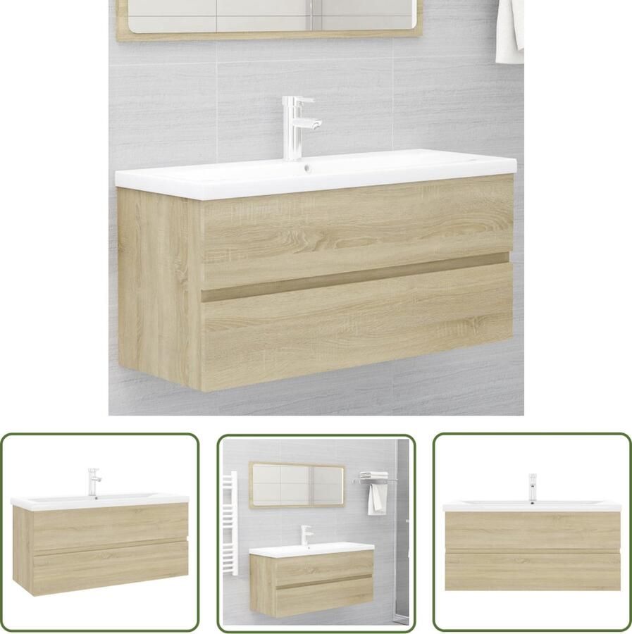 VidaXL Badkamermeubel Wastafelkast met ingebouwde wastafel spaanplaat sonoma eiken Sonoma Eiken Houten Wastafelkast Keramische Wastafel