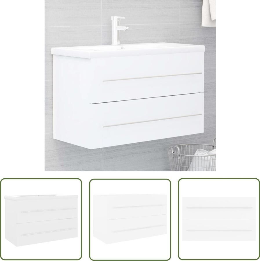 VidaXL Badkamermeubel Wastafelkast met ingebouwde wastafel spaanplaat wit Witte Wastafel Keramische Wastafel Spaanplaat Kast