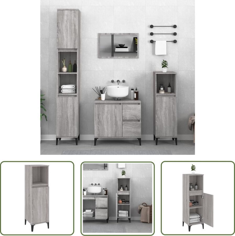 VidaXL Badkamermeubilair Badkamerkast 30x30x100 cm bewerkt hout grijs sonoma eikenkleur Grijze Badkamerkast Houten Badkamerkast Sonomaneik