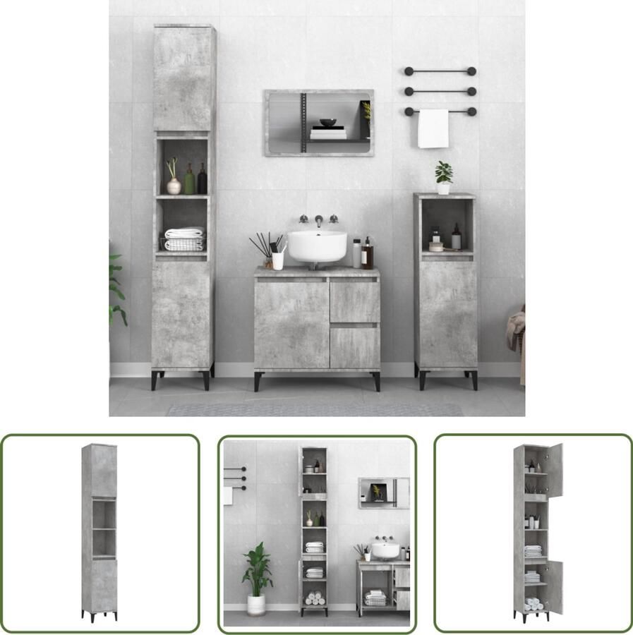 VidaXL Badkamermeubilair Badkamerkast 30x30x190 cm bewerkt hout betongrijs Opbergkast Houten Kast Grijze Kast