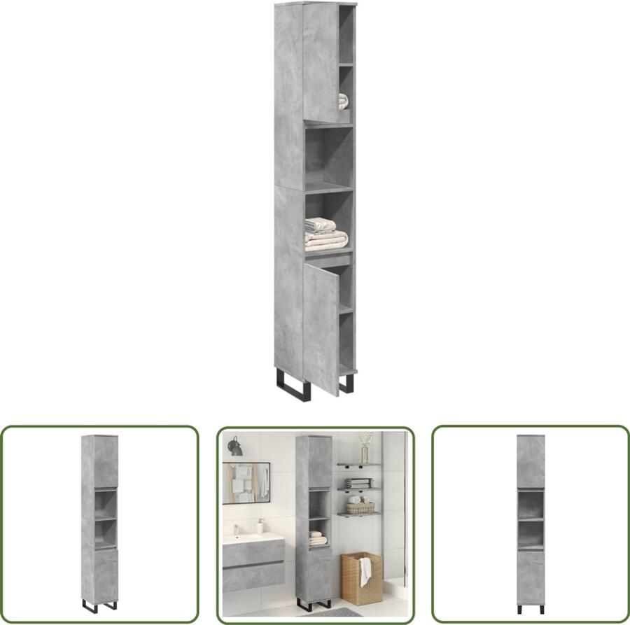 VidaXL Badkamermeubilair Badkamerkast 30x30x190 cm bewerkt hout betongrijs Opslagoplossing Betong Grijs Houten Kast