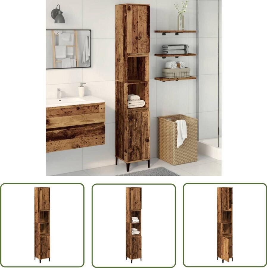 VidaXL Badkamermeubilair Badkamerkast 30x30x190 cm bewerkt hout oud houtkleurig Opslagruimte Houten Kast Vintage Design