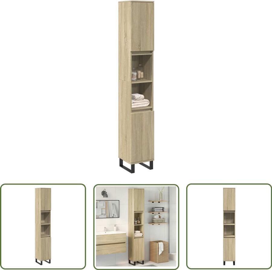 VidaXL Badkamermeubilair Badkamerkast 30x30x190 cm bewerkt hout sonoma eikenkleurig Opslagruimte Sonoma Eiken Houten Kast