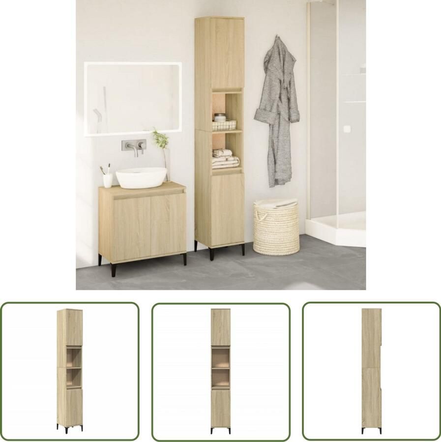 VidaXL Badkamermeubilair Badkamerkast 30x30x190 cm bewerkt hout sonoma eikenkleurig Sonoma Eiken Houten Kast Opslagruimte