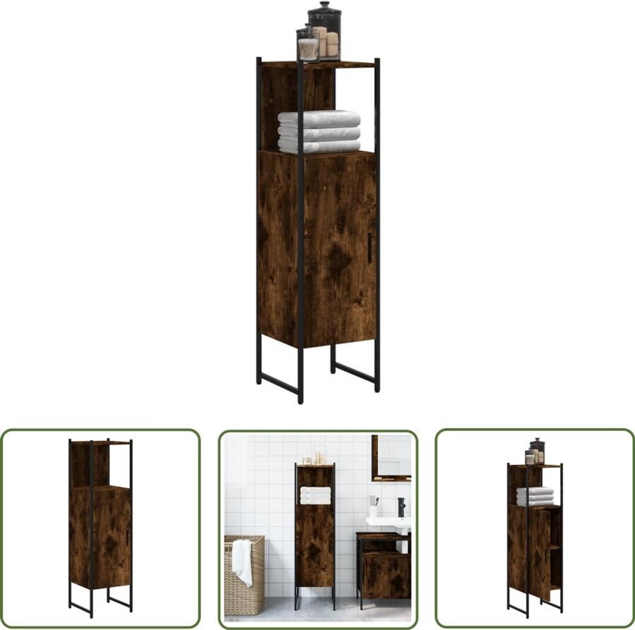 VidaXL Badkamermeubilair Badkamerkast 33x33x120 5 cm bewerkt hout gerookt eikenkleurig Bruine Badkamerkast Houten Badkamerkast Compact Badkamerkast