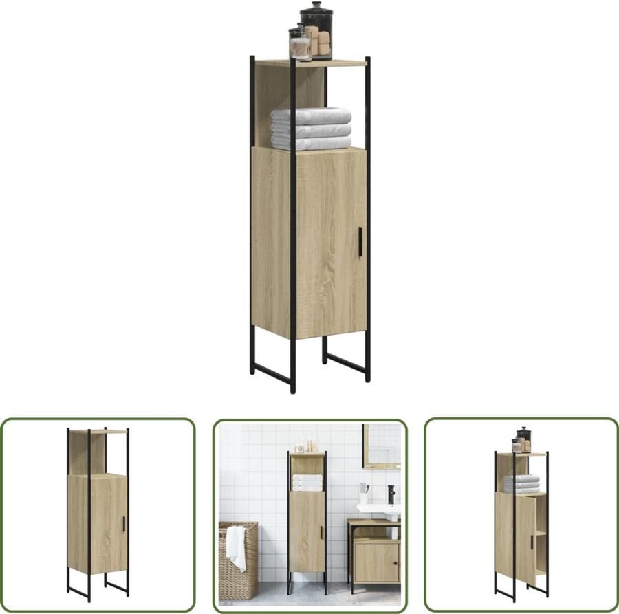 VidaXL Badkamermeubilair Badkamerkast 33x33x120 5 cm bewerkt hout sonoma eikenkleurig Sonomaneik Houten Kast Opslagoplossing