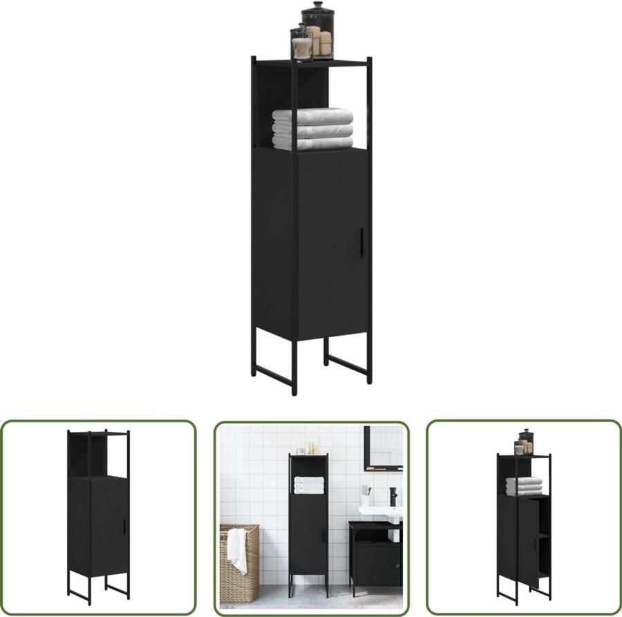 VidaXL Badkamermeubilair Badkamerkast 33x33x120 5 cm bewerkt hout zwart Houten Badkamerkast Zwarte Badkamerkast Compacte Badkamerkast