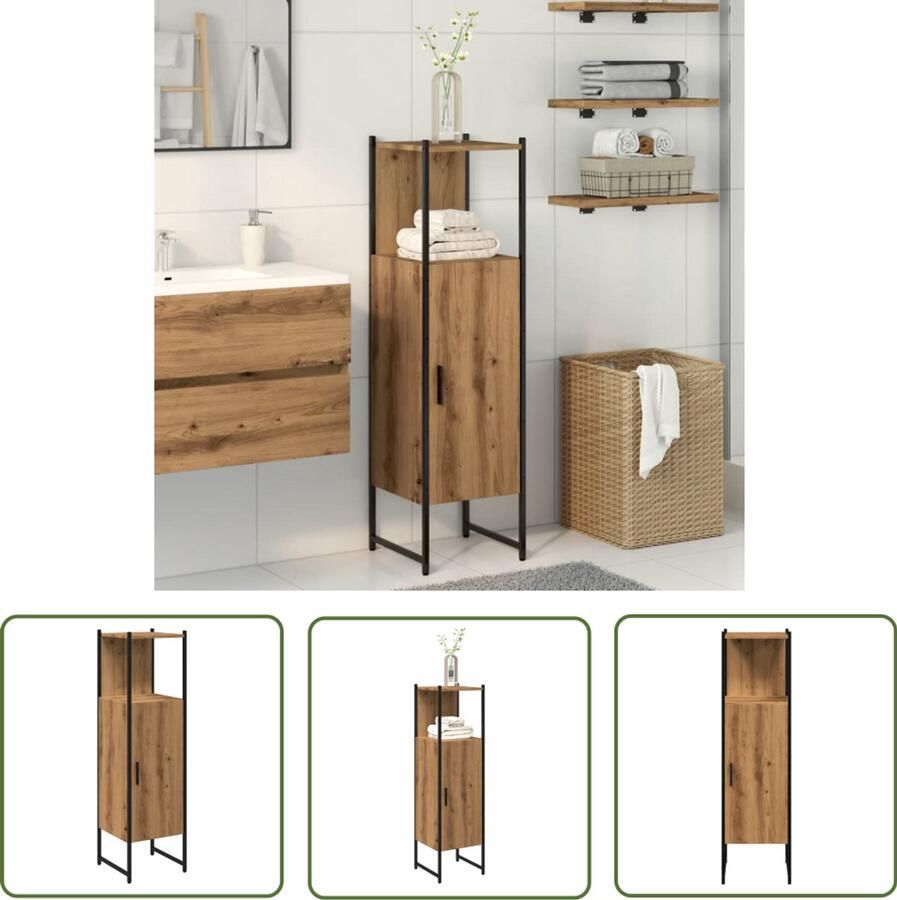 VidaXL Badkamermeubilair Badkamerkast 33x33x120 5cm bewerkt hout artisanaal eikenkleurig Opslagoplossing Houten Kast Eiken Kleurige Kast