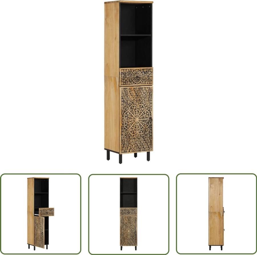 VidaXL Badkamermeubilair Badkamerkast 38x33x160 cm massief mangohout Houten Kast Vintage Badkamer