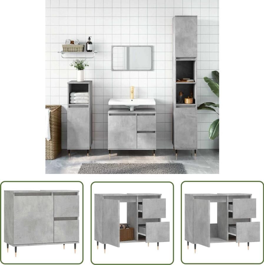 VidaXL Badkamermeubilair Badkamerkast 65x33x60 cm bewerkt hout betongrijs Betonlook Grijze Badkamer Houten Badkamerkast