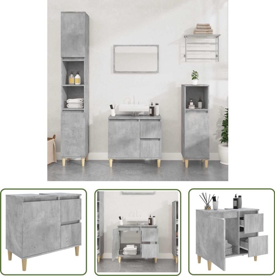 VidaXL Badkamerkast 65x33x60 cm bewerkt hout betongrijs Badkamerkast Badkamermeubilair Opbergkast Beton Grijs Houten Kast - Foto 2