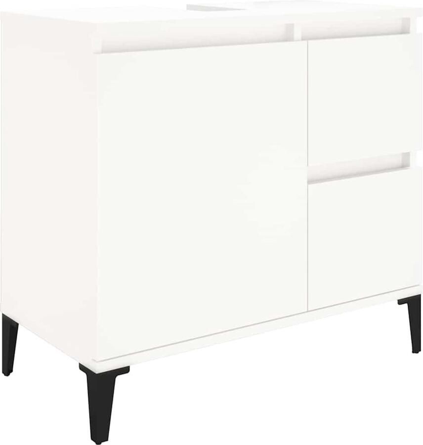 VidaXL Badkamermeubilair Badkamerkast 65x33x60 cm bewerkt hout wit Opbergkast Houten Kast Witte Kast
