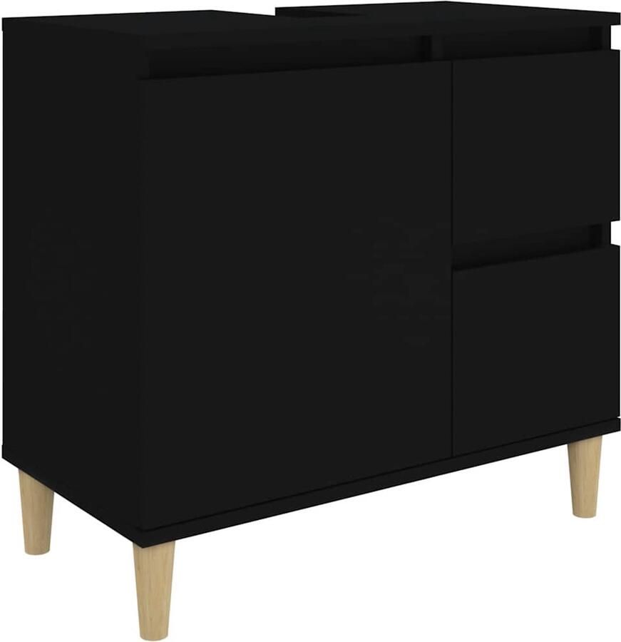 VidaXL Badkamermeubilair Badkamerkast 65x33x60 cm bewerkt hout zwart Opbergkast Houten Kast Zwarte Kast