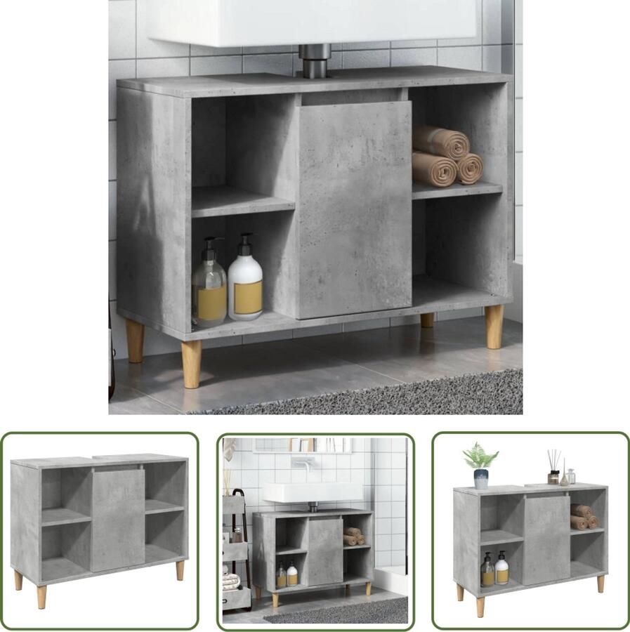 VidaXL Badkamermeubilair Badkamerkast 80x33x60 cm bewerkt hout betongrijs Opbergkast Houten Kast Beton Grijs