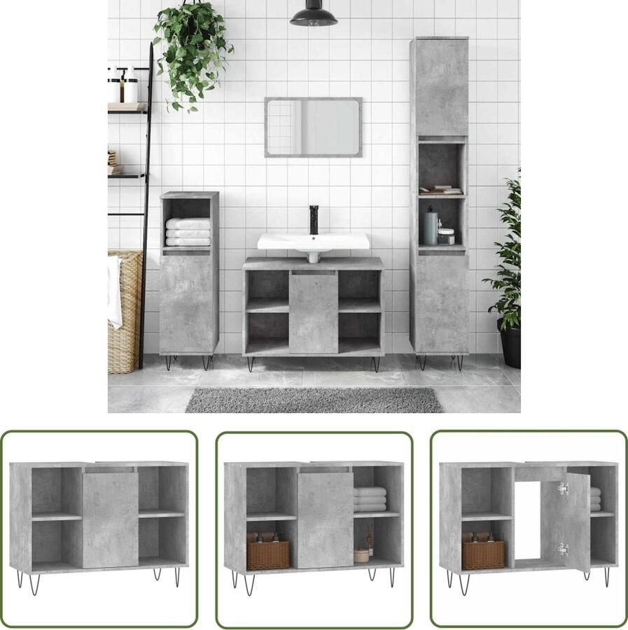 VidaXL Badkamermeubilair Badkamerkast 80x33x60 cm bewerkt hout betongrijs Opslagruimte Houten Kast Grijze Kast