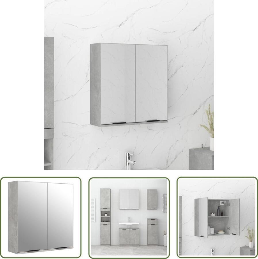 VidaXL Badkamermeubilair Badkamerkast met spiegel 64x20x67 cm betongrijs Grijze Badkamerkast Houten Badkamerkast Compact Design