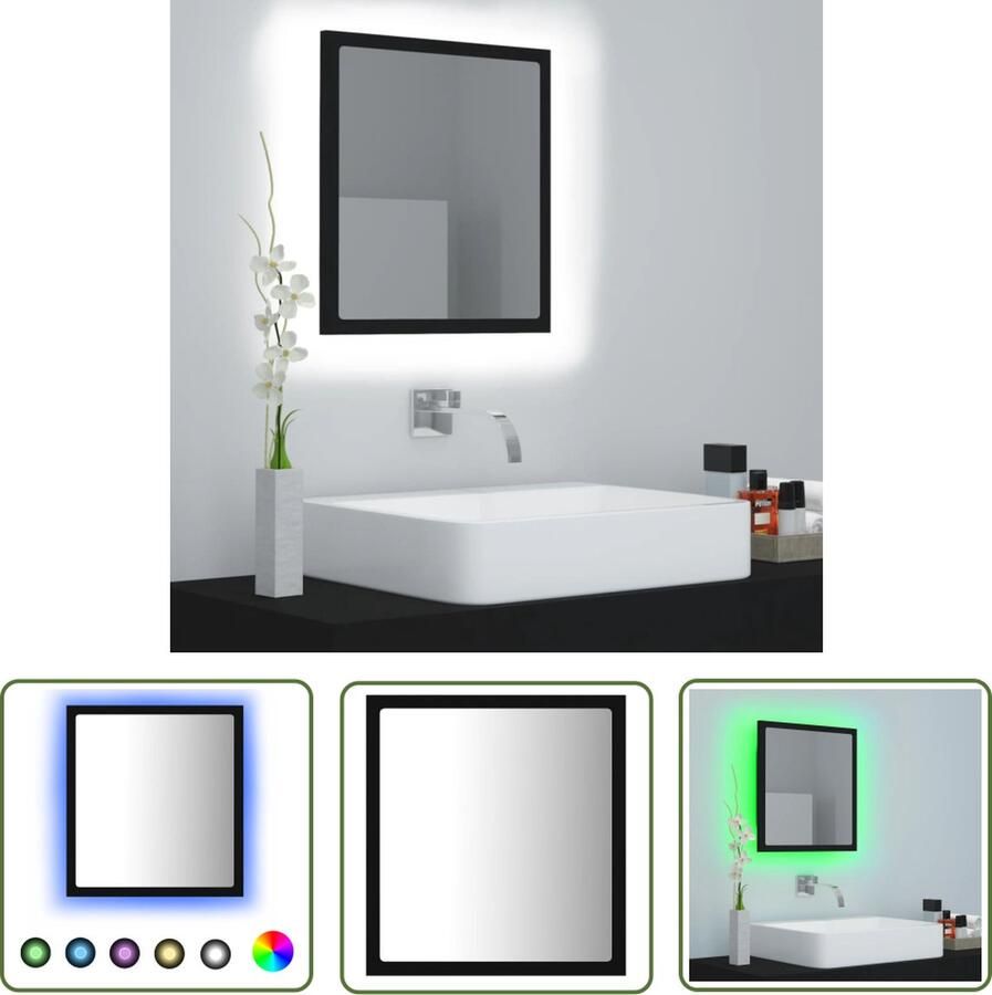VidaXL Badkamermeubilair LED Badkamerspiegel LED 40x8 5x37 cm acryl zwart Design Spiegel Zwarte Spiegel Ronde Spiegel