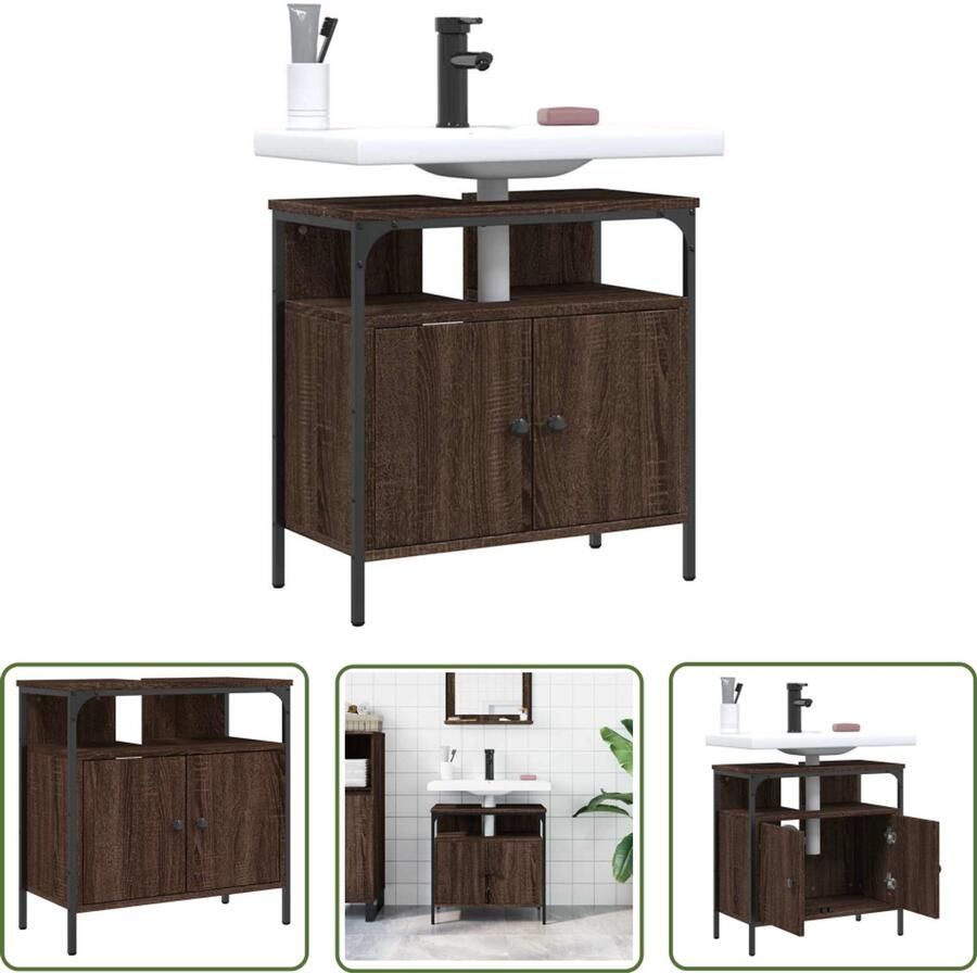 VidaXL Badkamermeubilair Wastafelkast 60x30x60 cm bewerkt hout bruin eikenkleurig Houten Wastafelkast Brown Furniture Bruine Eiken Kleur