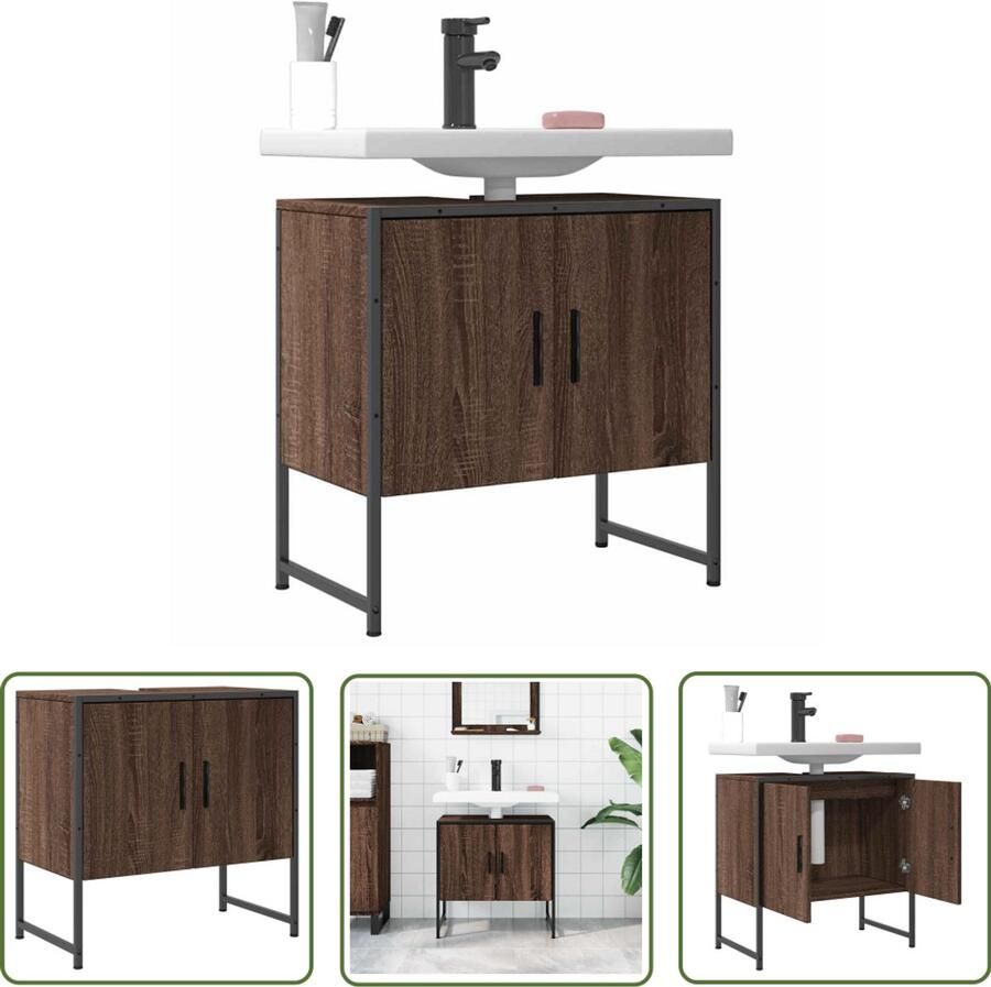 VidaXL Badkamermeubilair Wastafelkast 60x33x60 cm bewerkt hout bruin eikenkleurig Bruine Wastafelkast Houten Wastafelkast Opslagoplossing Badkamer