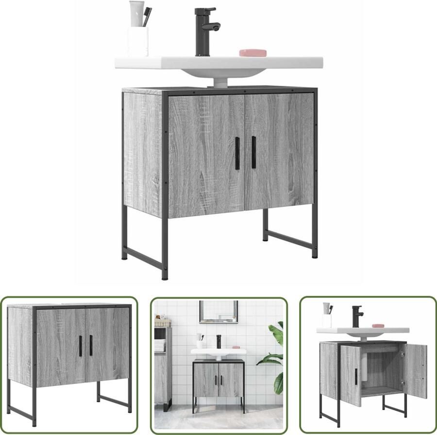 VidaXL Badkamermeubilair Wastafelkast 60x33x60 cm bewerkt hout grijs sonoma eikenkleurig Grijze Wastafelkast Sonome Eiken Kleur Houten Wastafelkast
