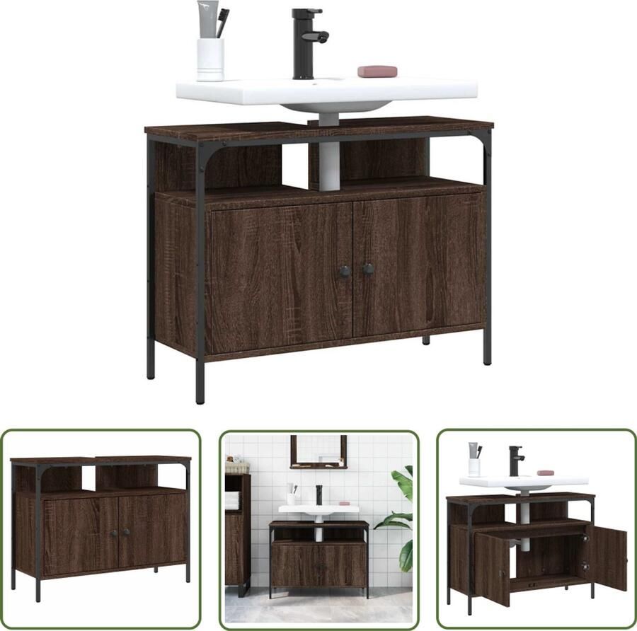 VidaXL Badkamermeubilair Wastafelkast 80x30x60 cm bewerkt hout bruin eikenkleurig Bruine Wastafelkast Houten Wastafelkast Compact Design