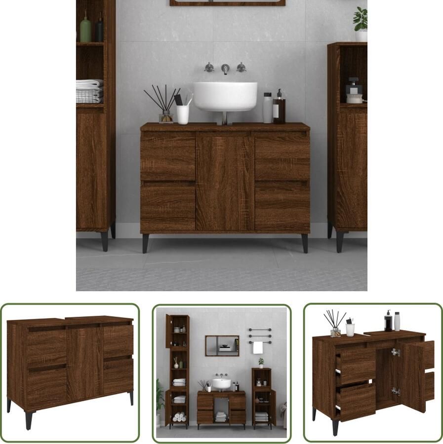 VidaXL Badkamermeubilair Wastafelkast 80x33x60 cm bewerkt hout bruin eikenkleur Houten Wastafelkast Bruine Eiken Kleur Opbergruimte