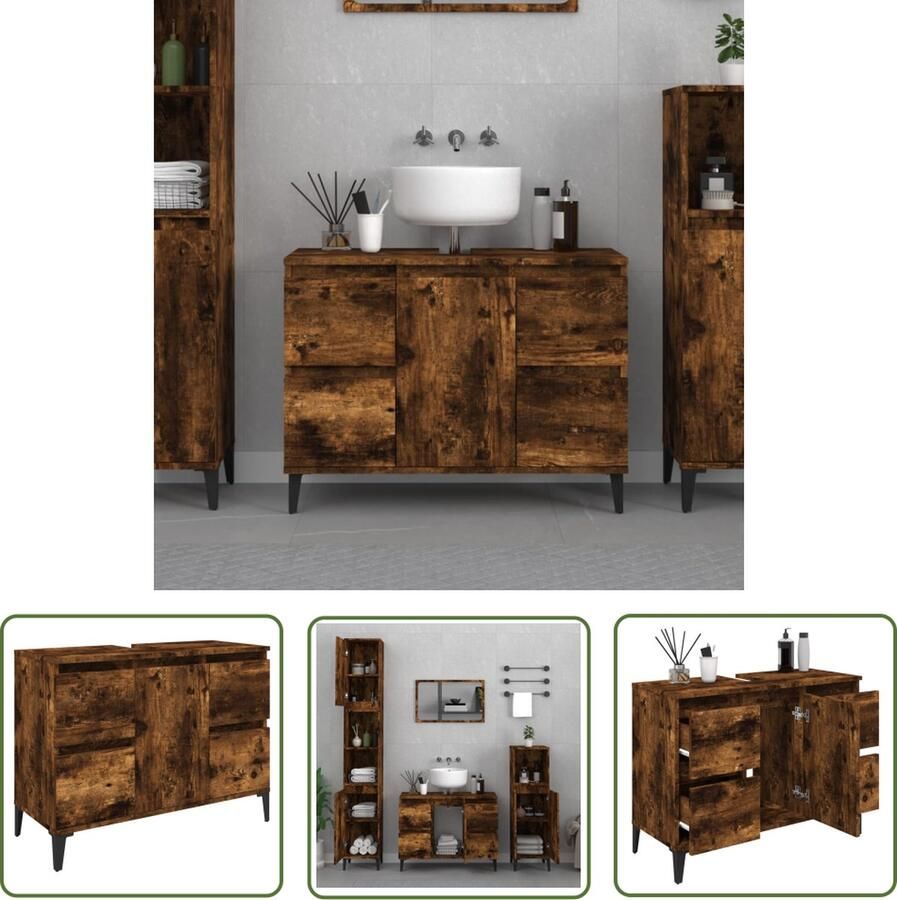 VidaXL Badkamermeubilair Wastafelkast 80x33x60 cm bewerkt hout gerookt eikenkleurig Bruine Wastafelkast Houten Wastafelkast Bewerkt Hout
