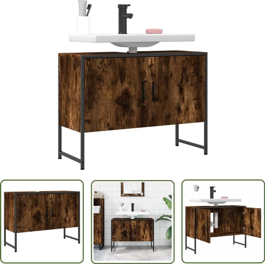 VidaXL Badkamermeubilair Wastafelkast 80x33x60 cm bewerkt hout gerookt eikenkleurig Houten Wastafelkast Bruine Wastafelkast Ruime Wastafelkast