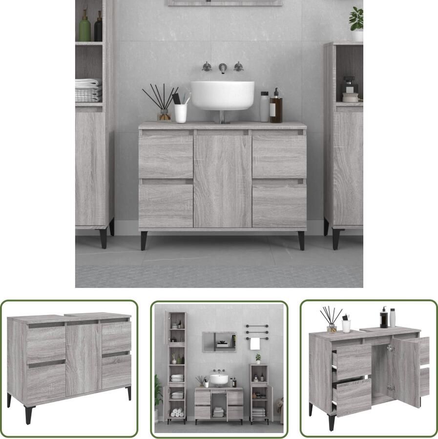 VidaXL Badkamermeubilair Wastafelkast 80x33x60 cm bewerkt hout grijs sonoma eikenkleurig Grijze Wastafelkast Sonome Eiken Houten Wastafelkast