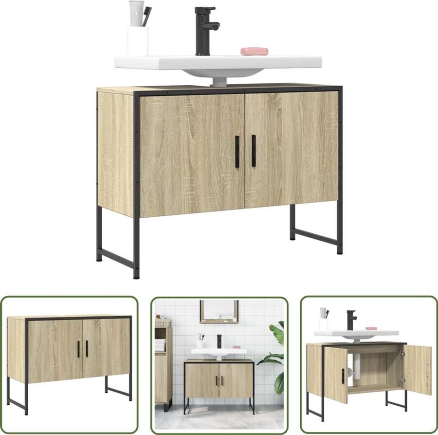 VidaXL Badkamermeubilair Wastafelkast 80x33x60 cm bewerkt hout sonoma eikenkleurig Sonoma Eiken Houten Wastafelkast Bewerkt Hout