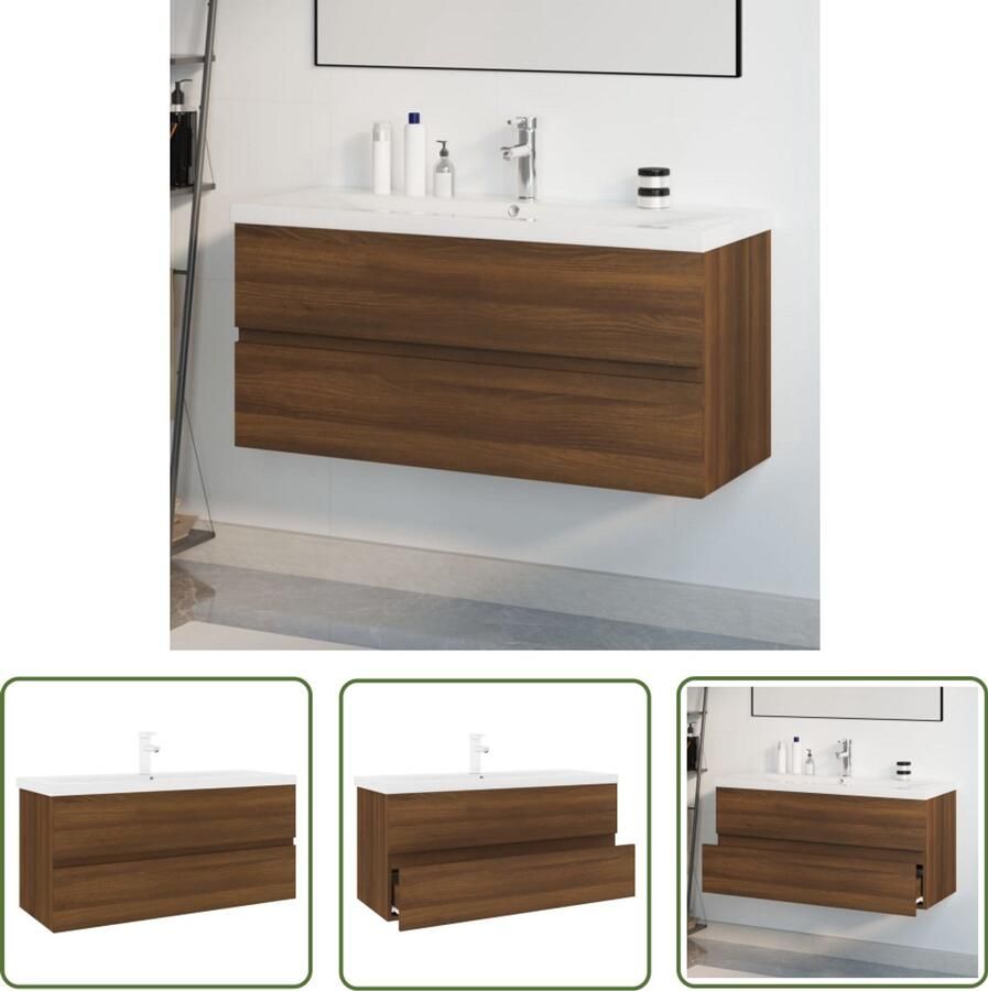 VidaXL Badkamermeubilair Wastafelkast ingebouwde wasbak bewerkt hout bruin eikenkleur Houten Wastafelkast Bruine Eiken Wastafel Keramische Wastafel
