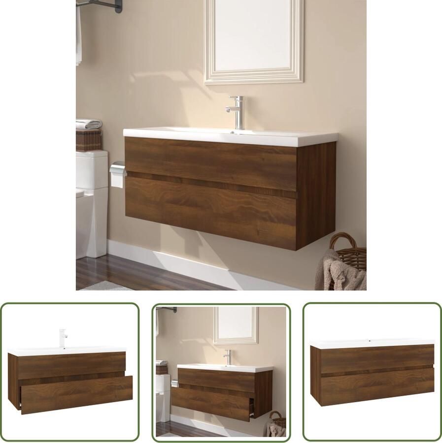 VidaXL Badkamermeubilair Wastafelkast ingebouwde wasbak bewerkt hout bruin eikenkleur Houten Wastafelkast Bruine Eiken Kleur Wasbasin