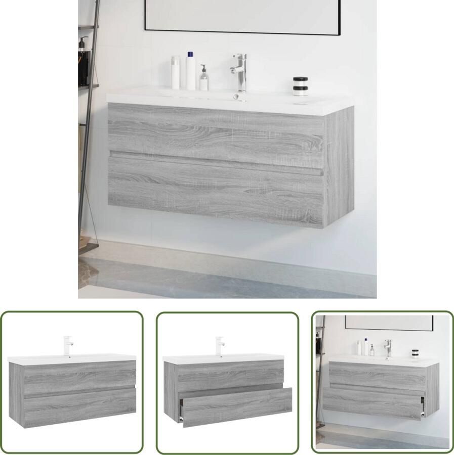 VidaXL Badkamermeubilair Wastafelkast met ingebouwde wasbak bewerkt hout grijs sonoma Grijze Wastafel Houten Wastafelkast Sonoma Eiken