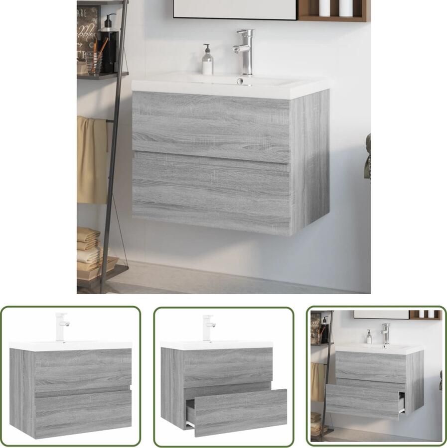 VidaXL Badkamermeubilair Wastafelkast met ingebouwde wasbak bewerkt hout grijs sonoma Grijze Wastafel Houten Wastafelkast Compact Wastafelset